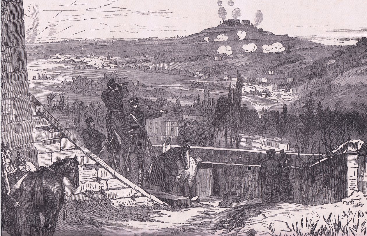 Mount Valerien během obléhání, Cassells History of the War between France and Germany vydané Cassell and Company Limited, kolem roku 1890 (litho) od German School