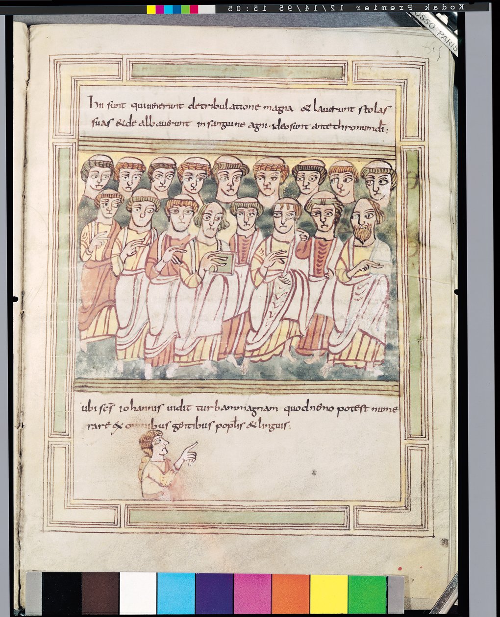 Ms 99 fol.15v Skupina sedmnácti mužů z Apocalypse de Valenciennes od German School