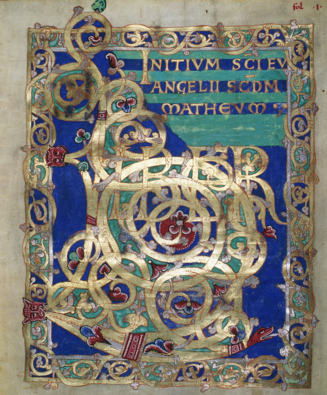 paní Czartová. 1207 IV, fol.13 v Zdobený incipit evangelia sv. Matouše, z Evangeliarium katedrály v Plocku, kolem 1075 od German School