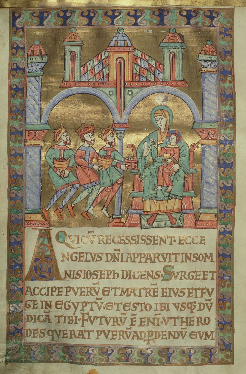 paní Czartová. 1207, IV, fol.V v. Klanění tří králů, z Evangeliarium v Plockské katedrále, kolem 1075 od German School