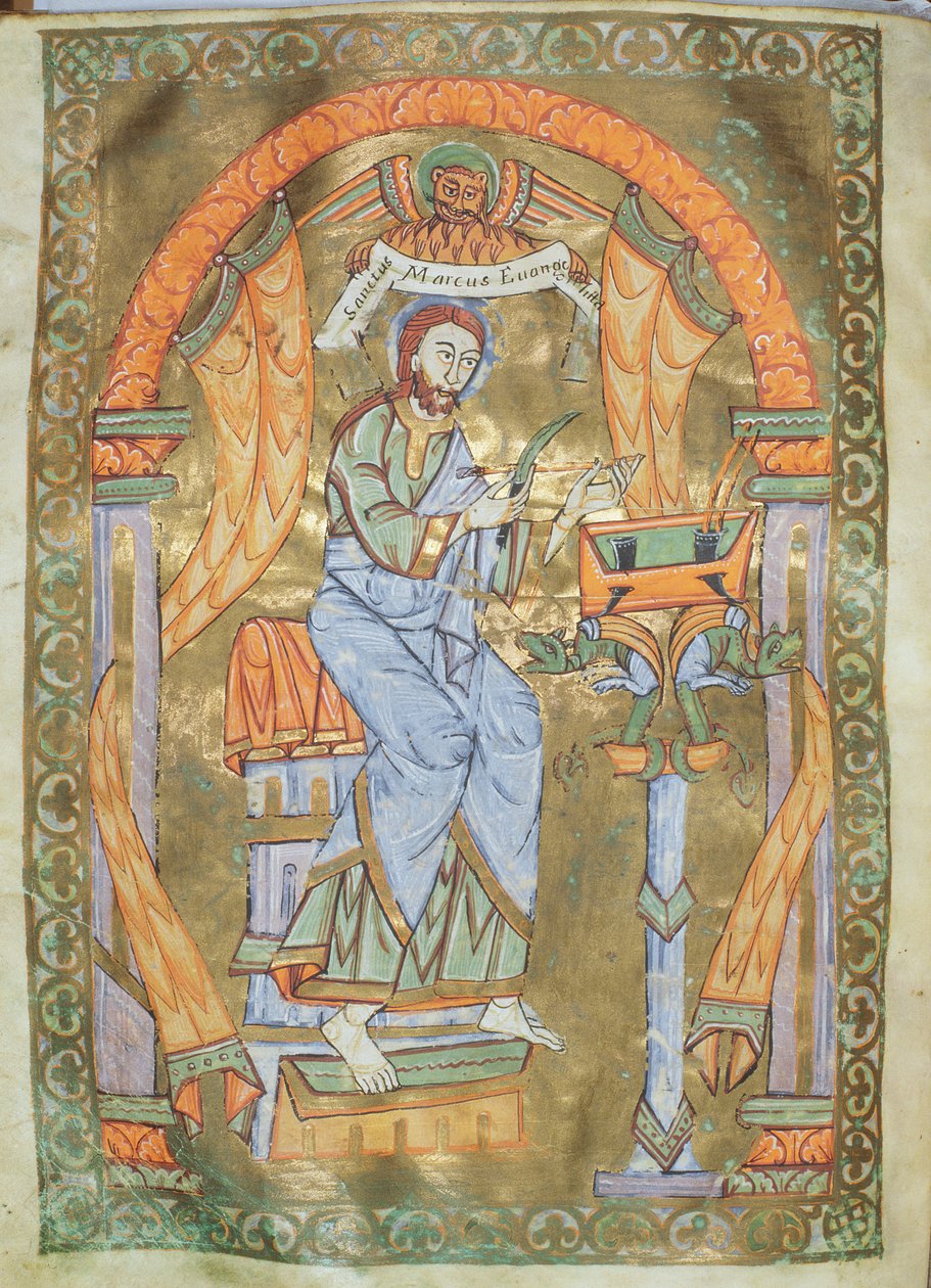 Ms Czart 1207 IV fol 76v Sv. Marka Evangelisty, z Evangeliarium katedrály v Plocku, kolem 1075 od German School