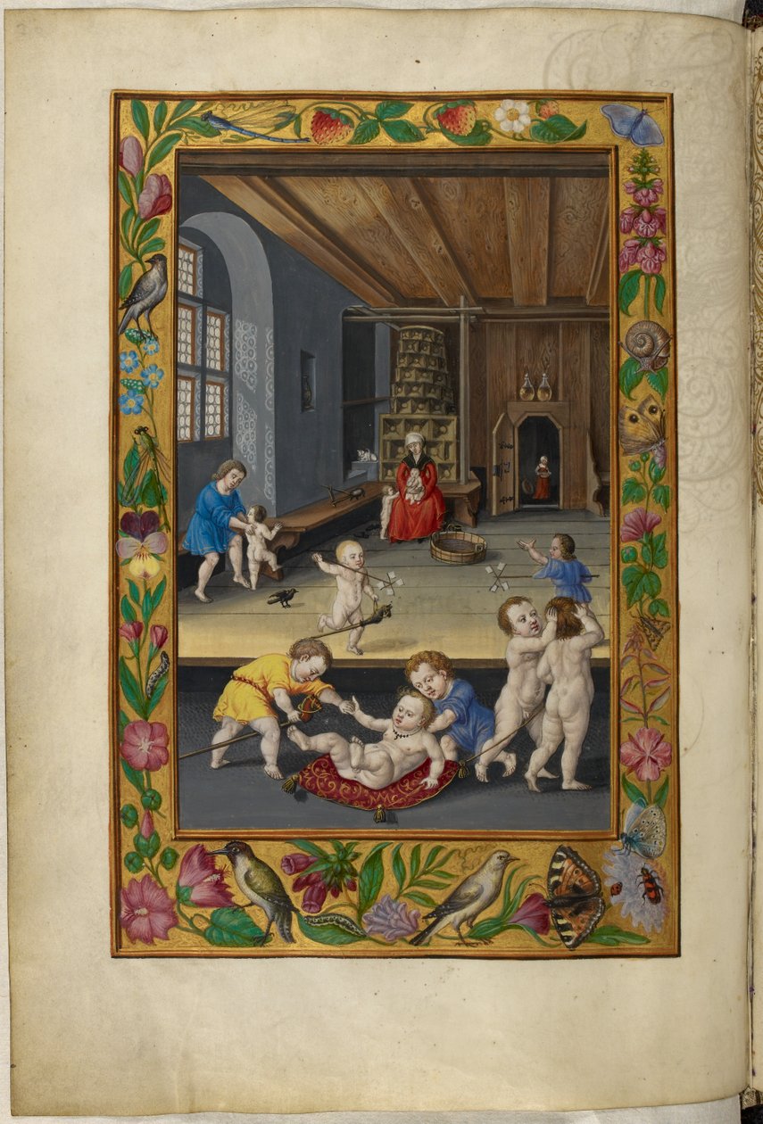 Paní Harley 3469, f.31v Děti hrající si v místnosti, Páté pojednání, z 