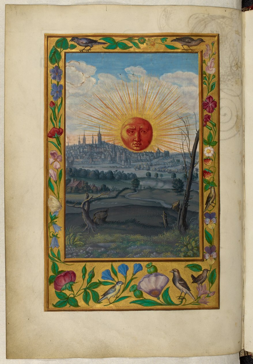 Paní Harley 3469, f.33v Slunce s vycházející lidskou tváří, Páté pojednání, z 