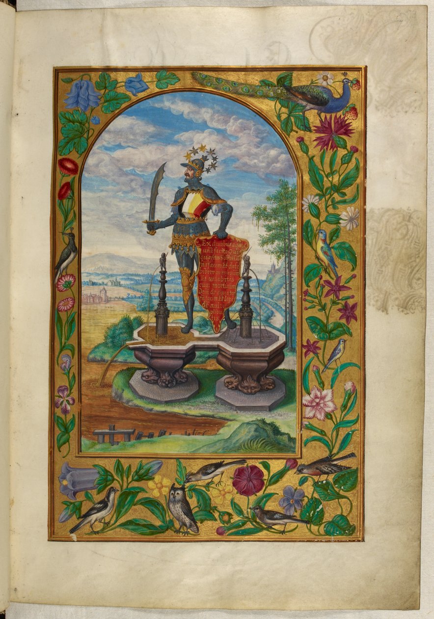 Paní Harley 3469, f.7 Rytíř stojící na fontánách, Druhé pojednání, z 