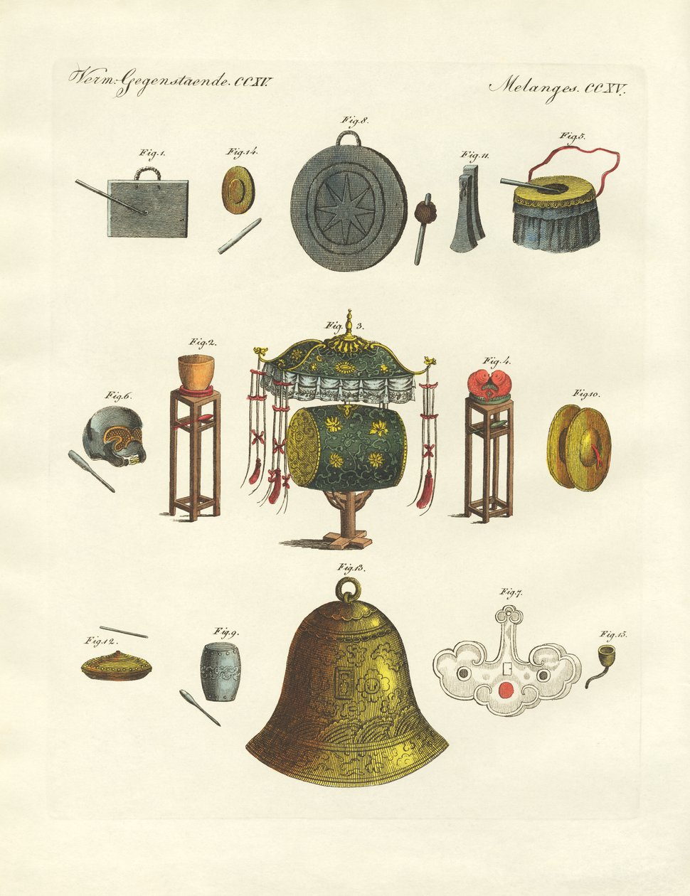 Čínské hudební nástroje (barevné rytí) od German School