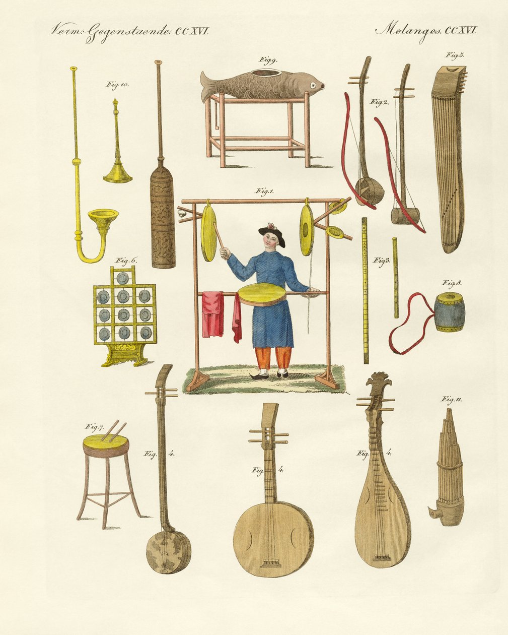 Čínské hudební nástroje (barevné rytí) od German School