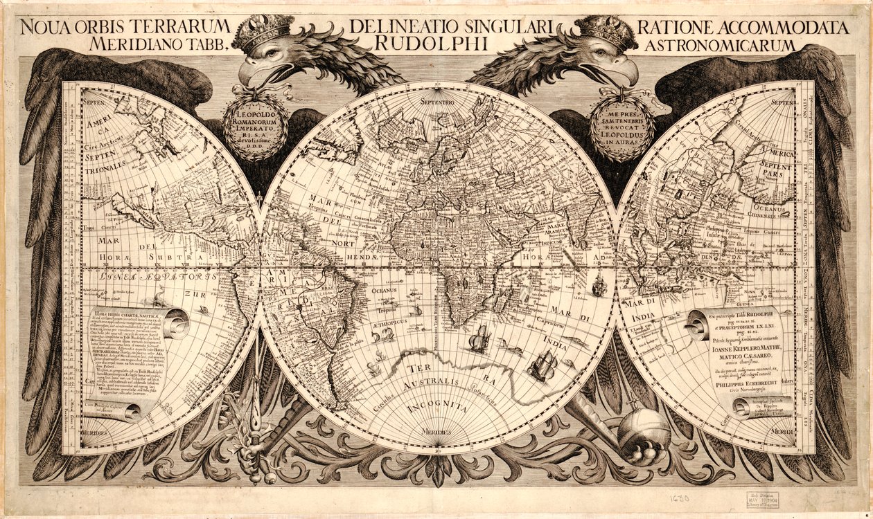 Nova orbis terrarum, z „Tabulae Rudolphinae“ od Johannese Keplera, 1627-30 od German School