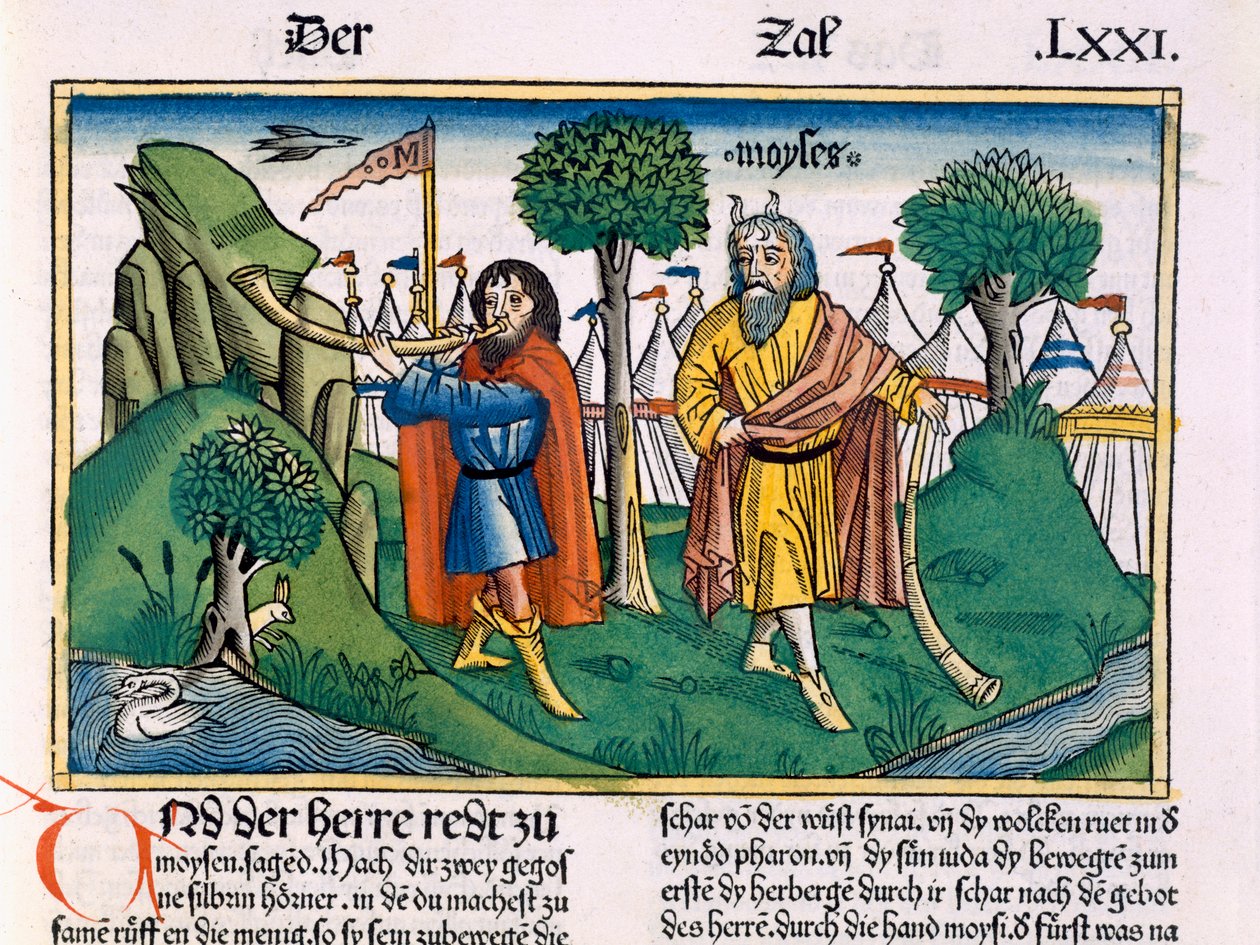 Čísla 2 Táborové úkoly Izraelitů z norimberské bible (Biblia Sacra Germanaica) (barevný dřevoryt) od German School