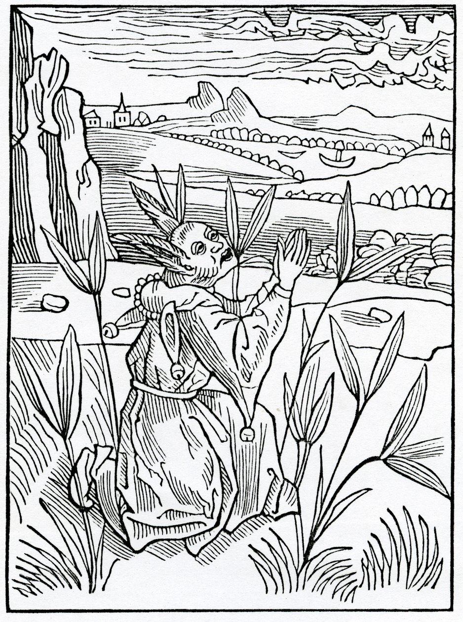 Neprospěšné a vayne modlitební sliby a peticyony, ilustrace z anglického překladu Alexandra Barclaye „The Ship of Fools“, z vydání vydaného v roce 1874 od German School