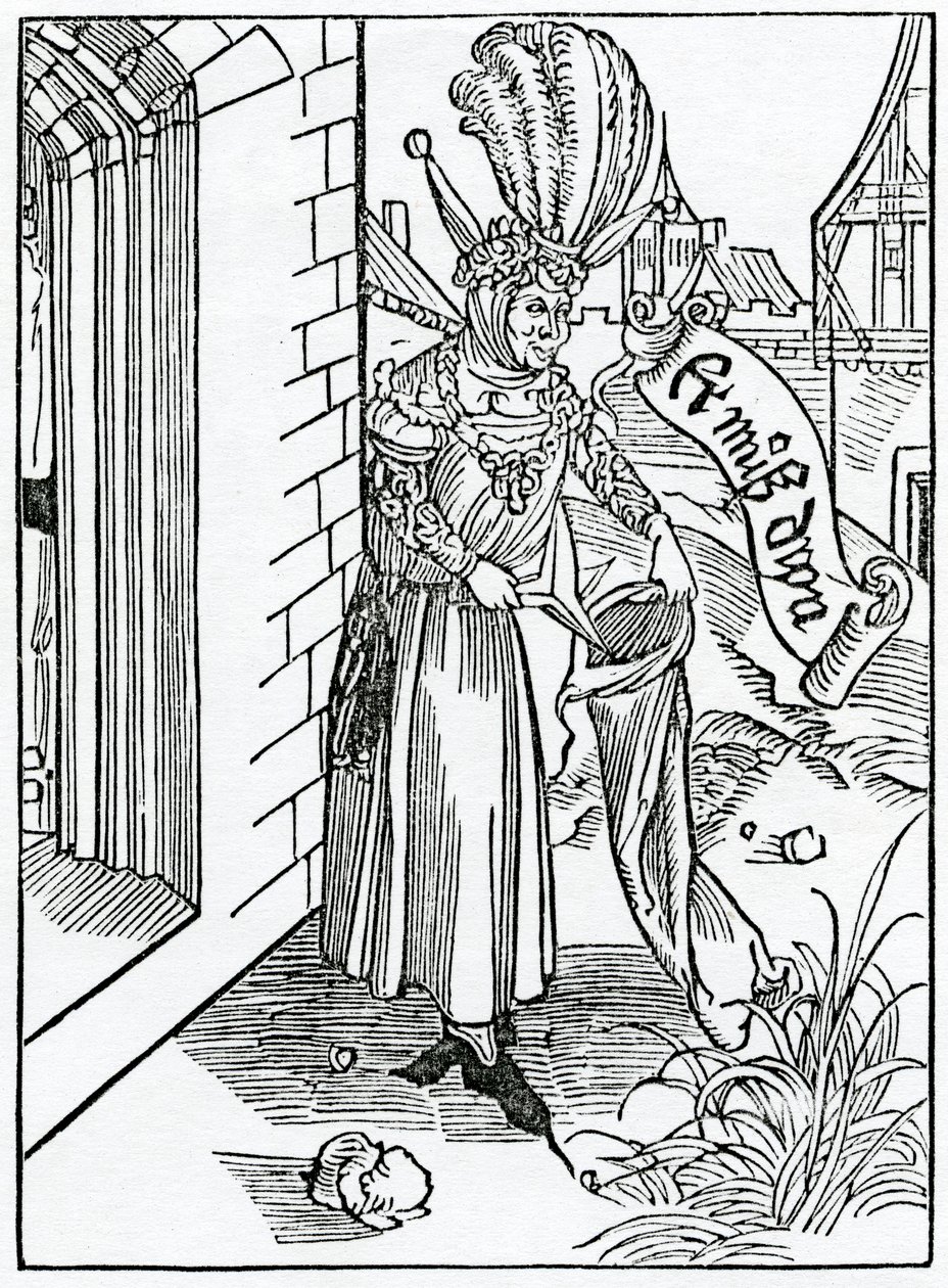 O aroganci a hrdosti hrubých mužů v zemi, ilustrace od Alexandra Barclayse v anglickém překladu „Loď bláznů“, z vydání vydaného v roce 1874 od German School