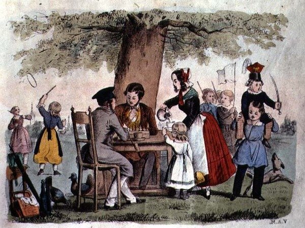 Open Air Games, Německo, cca 1860 (barevná rytina) od German School