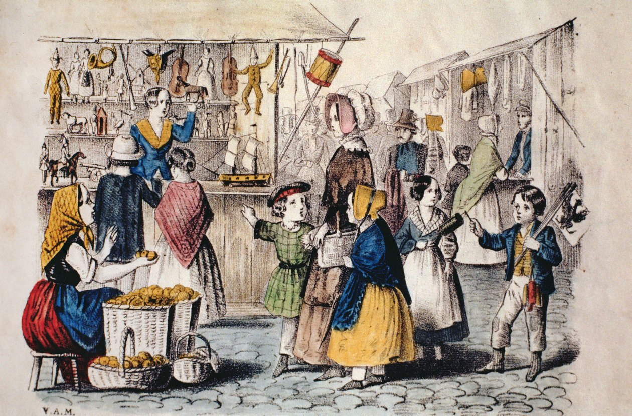 Open Air Market v Německu, cca 1860 (barevné rytí) od German School