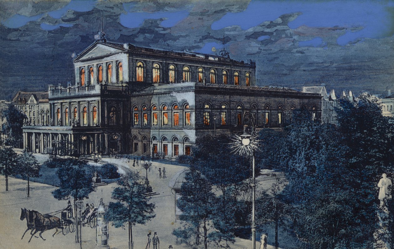 Opera, Hannover, Německo (barevná litografie) od German School