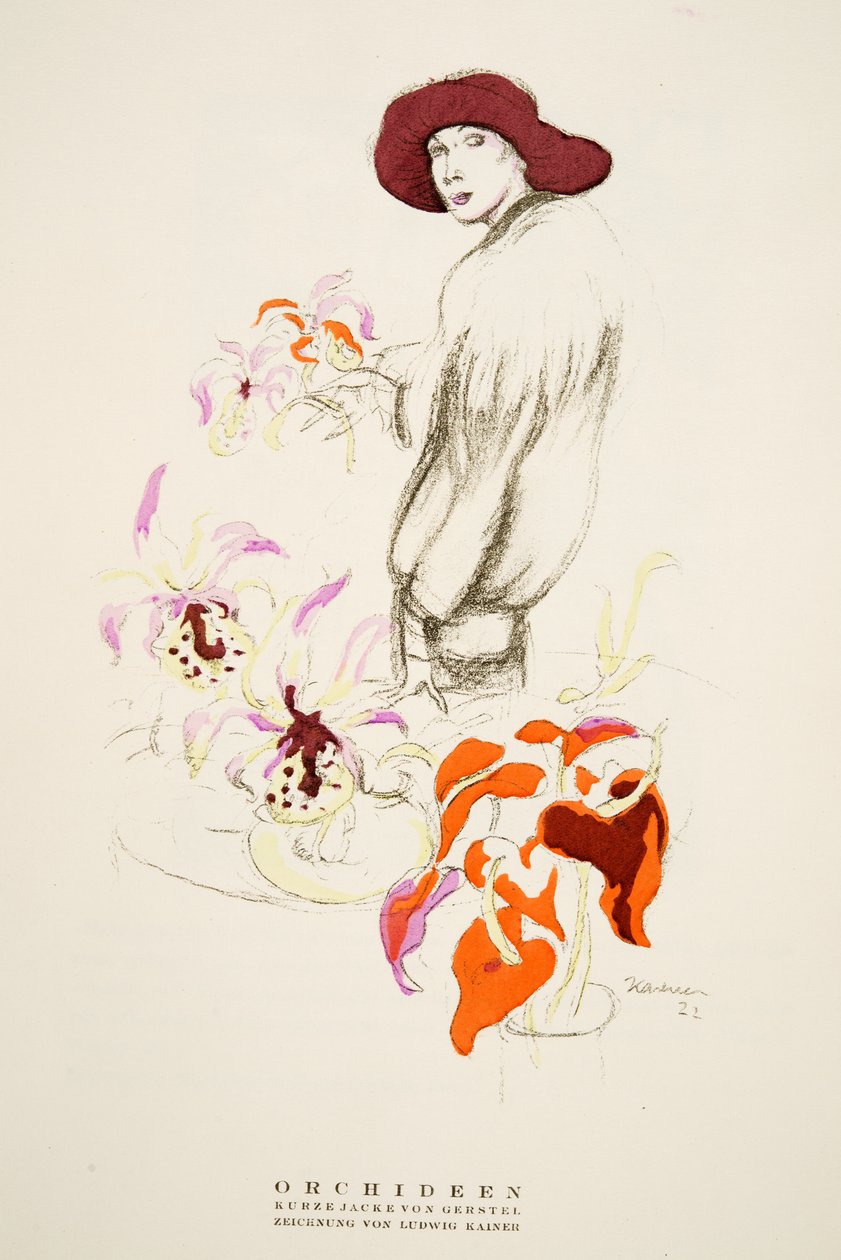 Orchideen, Short Jacket by Gerstel, from Styl, pub. 1922 (pochoir print) od German School