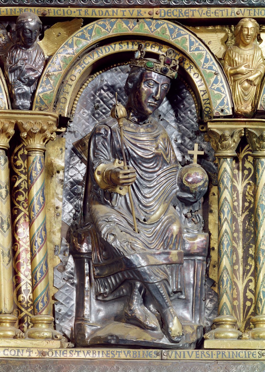 Otto II (955-83), císař Svaté říše římské, detail ze svatyně císaře Karla Velikého (742-814), 1215 (zlato a šamotový smalt) od German School