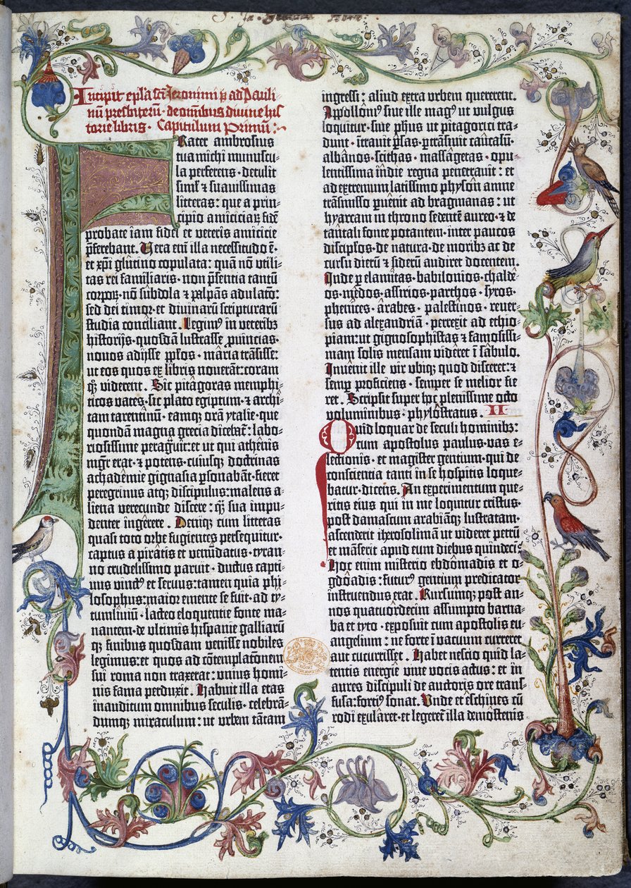 Stránka z Gutenbergovy bible, s osvětlením Erfurt od German School