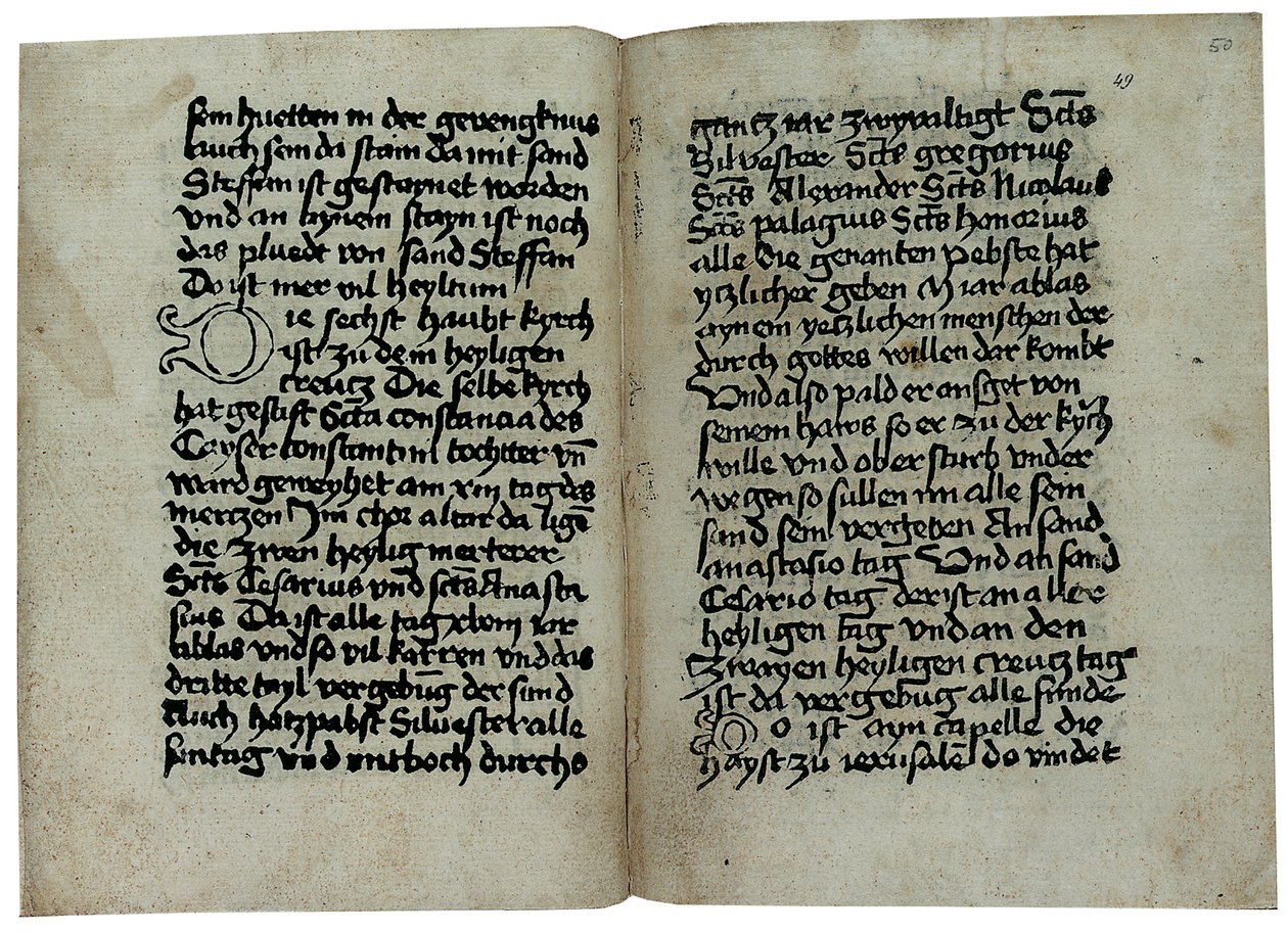 Stránky z německého výtisku „Mirabilia of Rome, History and Description of the City of Rome“ od Pseudo-Aegidius Romanus, možná vydaného Ulrichem Hanem, Řím, kolem roku 1475 od German School