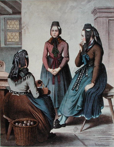 Loupání brambor, polovina 19. století (barva lito) od German School