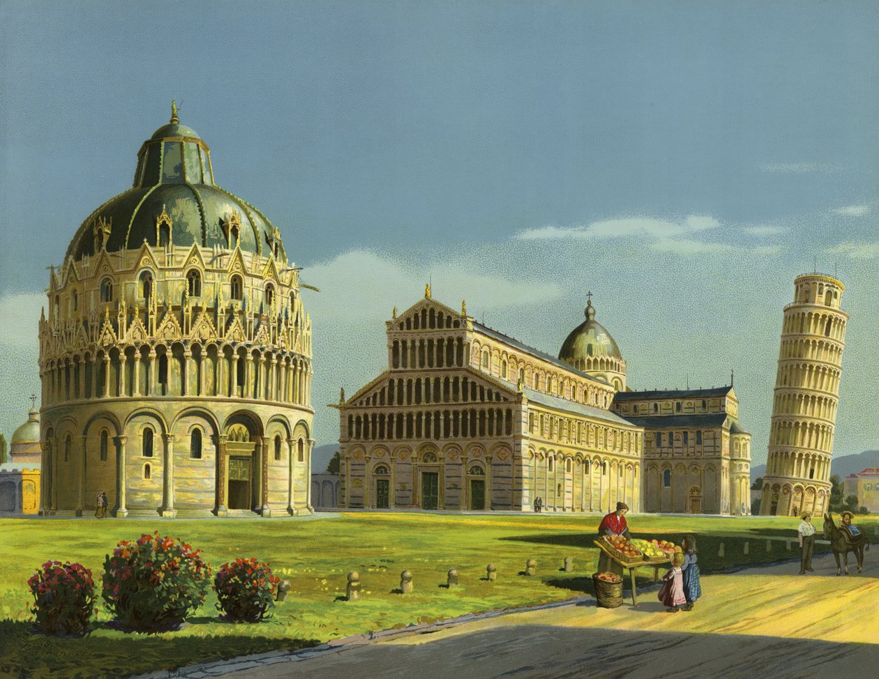 Pisa, křtitelnice, katedrála, šikmá věž (chromolit) od German School
