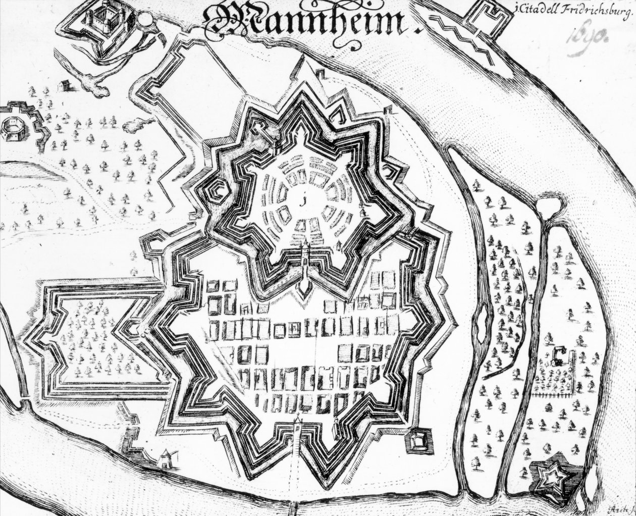 Plán Mannheim, Německo 1690 od German School