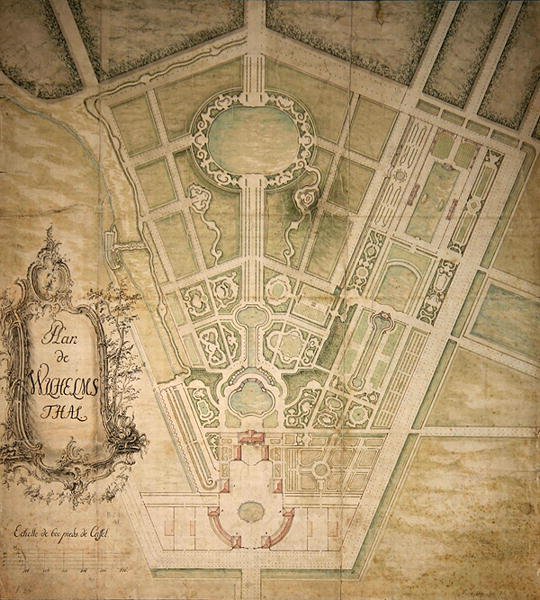Plán Wilhelmsthal (pero, inkoust a akvarel na papíře) od German School