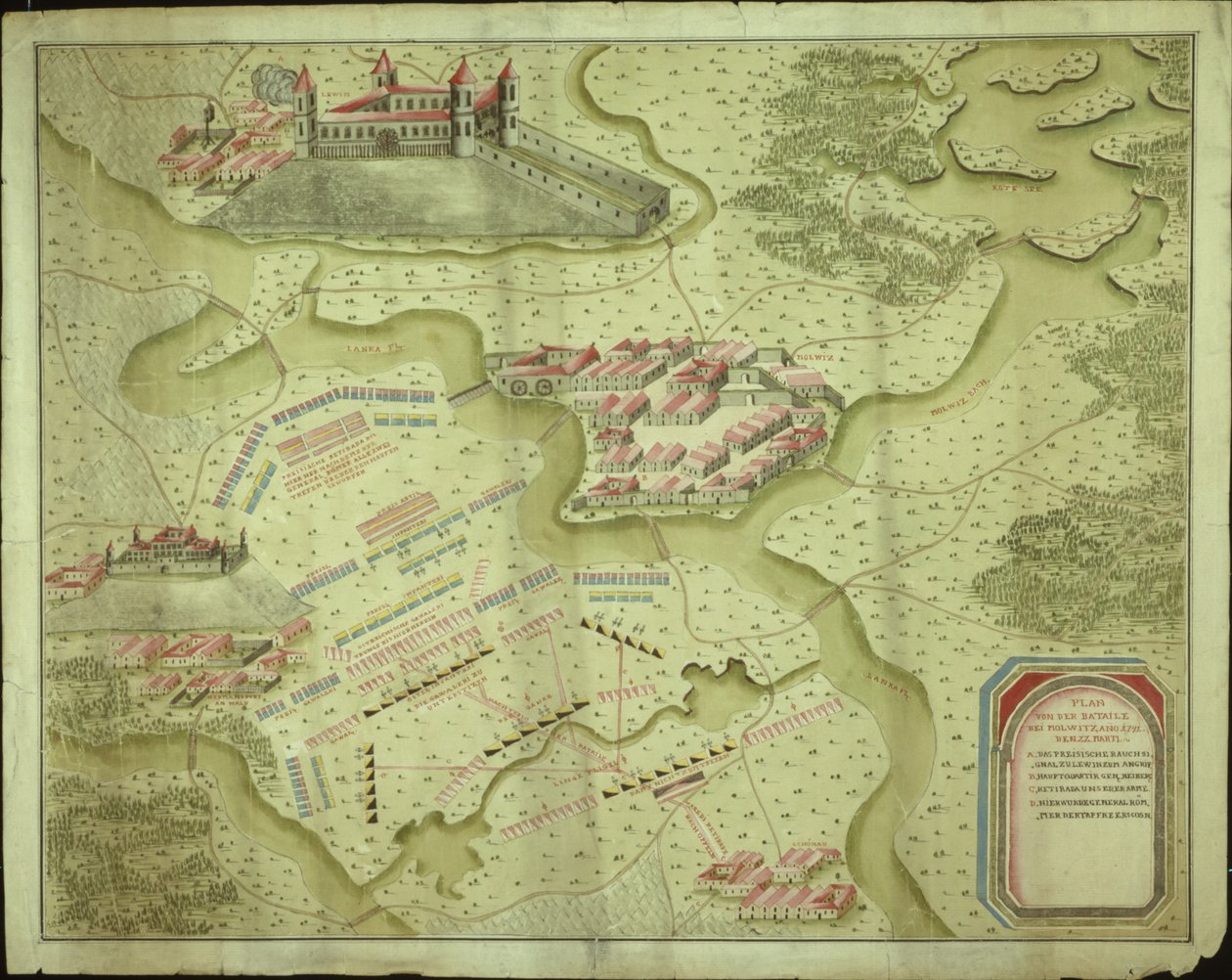 Plán bitvy u Mollwitz z 10. dubna 1741 od German School