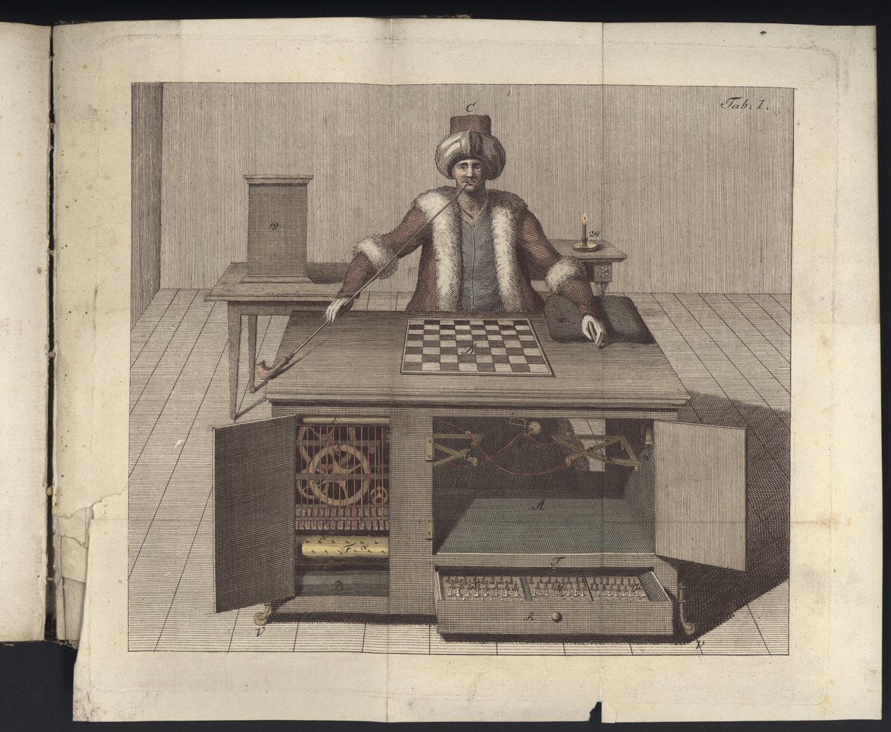 Deska I z, O šachistovi pana von Kempelena a jeho replice, Lipsko a Drážďany: Joh. Gottl. Breitkopf, 1789 od German School