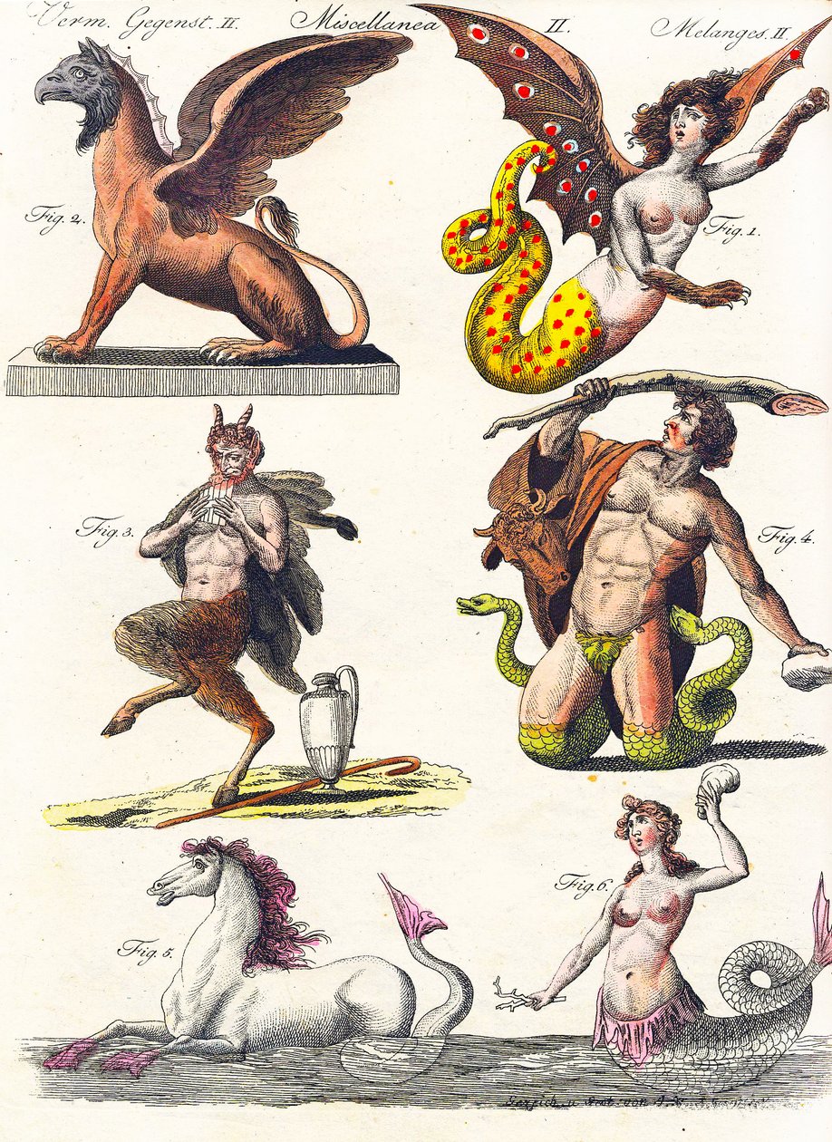 Deska zobrazující různé mytologické hybridy, 1830 od German School
