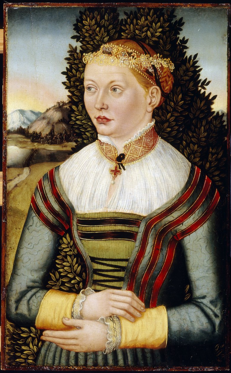 Portrét ženy (Portrait of A Woman). Malba mistra z východního Německa (aktivní 16. stol.), olej na dřevě od German School