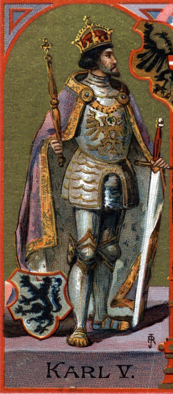 Portrét Karla V. (1500-1558). Chromolitografie od German School