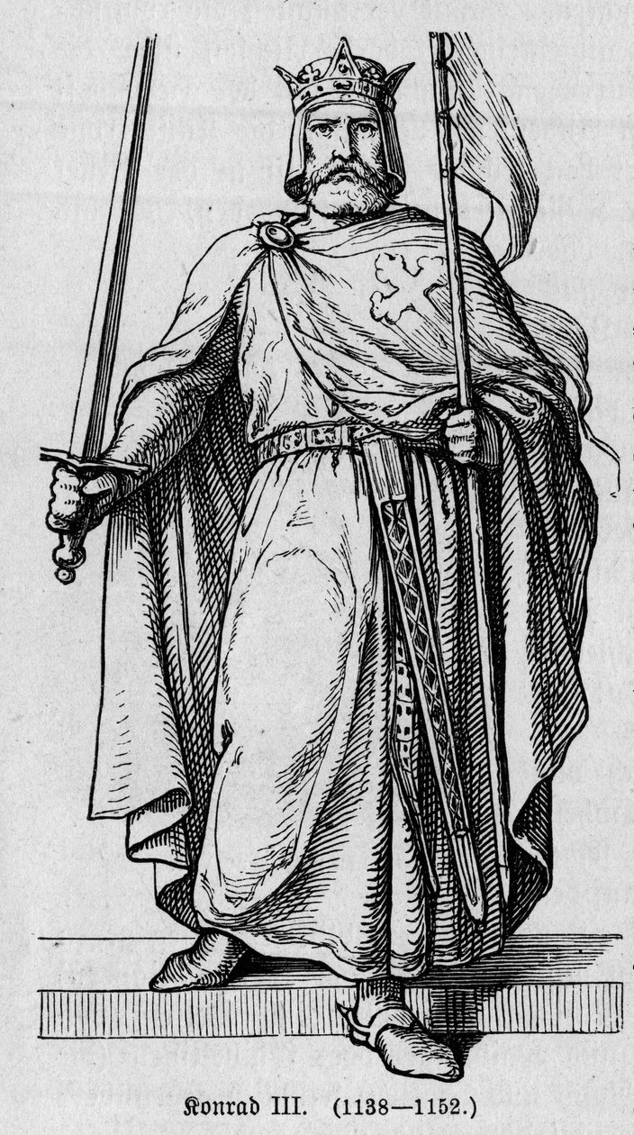 Portrét Konráda III od Hohenstaufena (1093-1152), německého římského císaře. Rytina v „“ Kaiser, Konig und Papft““ od Richarda Rotha od German School