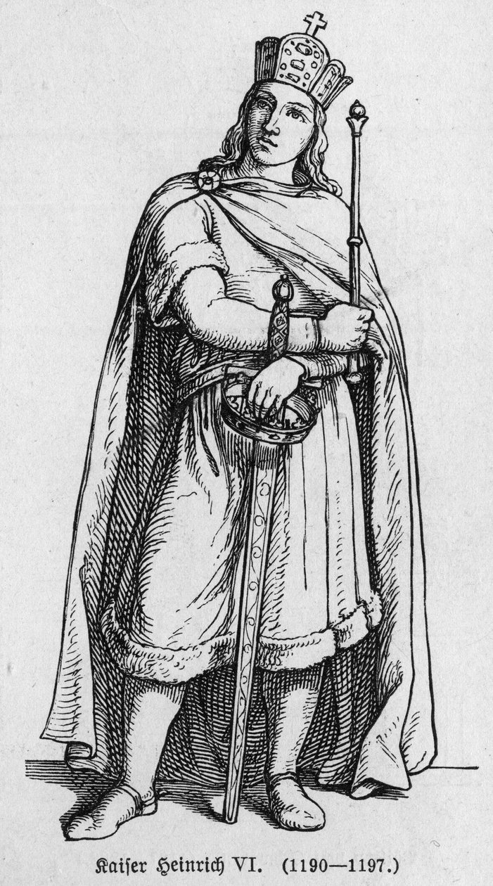 Portrét Jindřicha IV., známého jako Le Severe nebo Le Cruel (1165-1197), německého krále. Rytina v „“ Kaiser, Konig und Papft““ od Richarda Rotha od German School