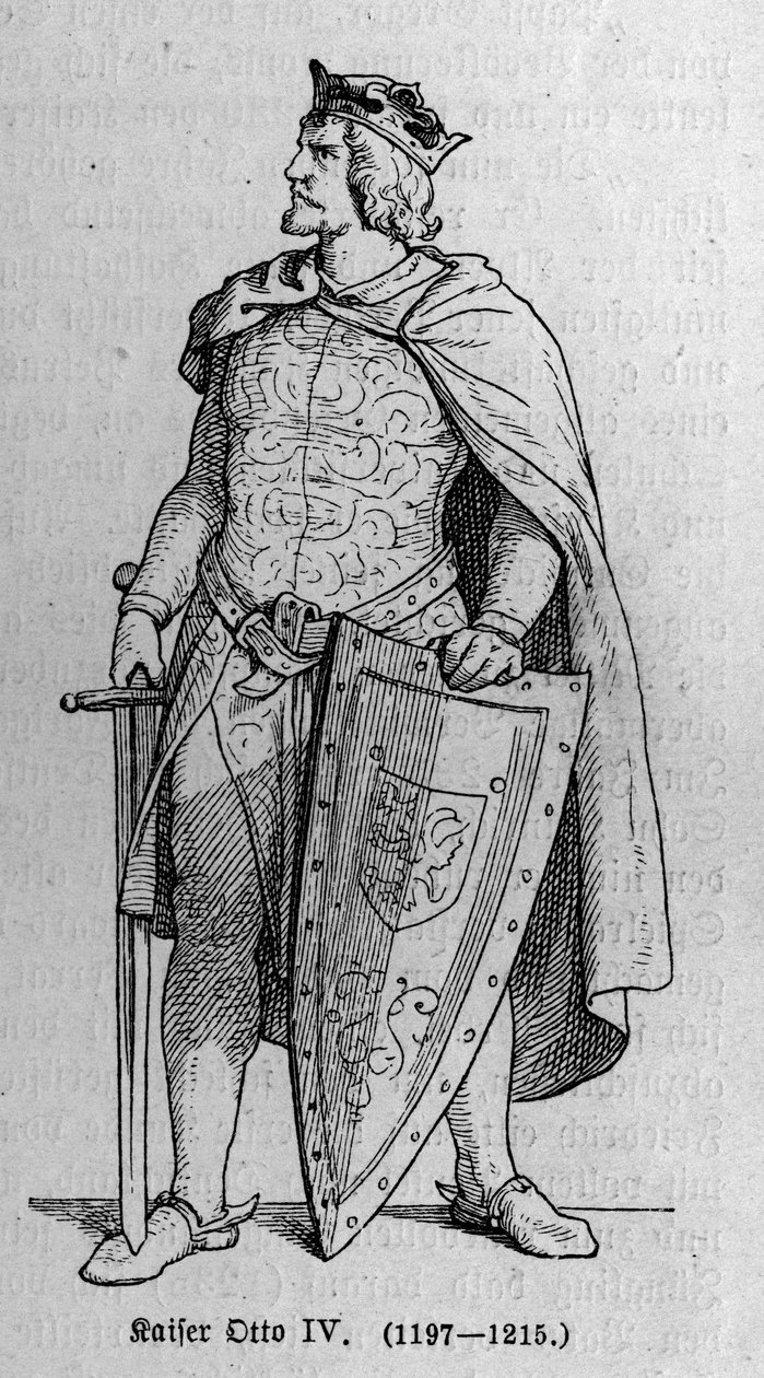 Portrét Otty Brunšvického (1174/1182-1218), německého římského císaře a italského krále. Rytina v „“ Kaiser, Konig und Papft““ od Richarda Rotha od German School