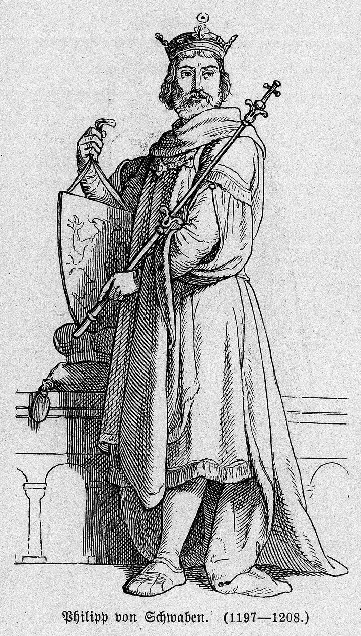 Portrét Filipa I. Švábského udělal Filip z Hohenstaufen (1176-1208), německý císař, král Římanů a král Itálie. Rytina v „“ Kaiser, Konig und Papft““ od Richarda Rotha od German School