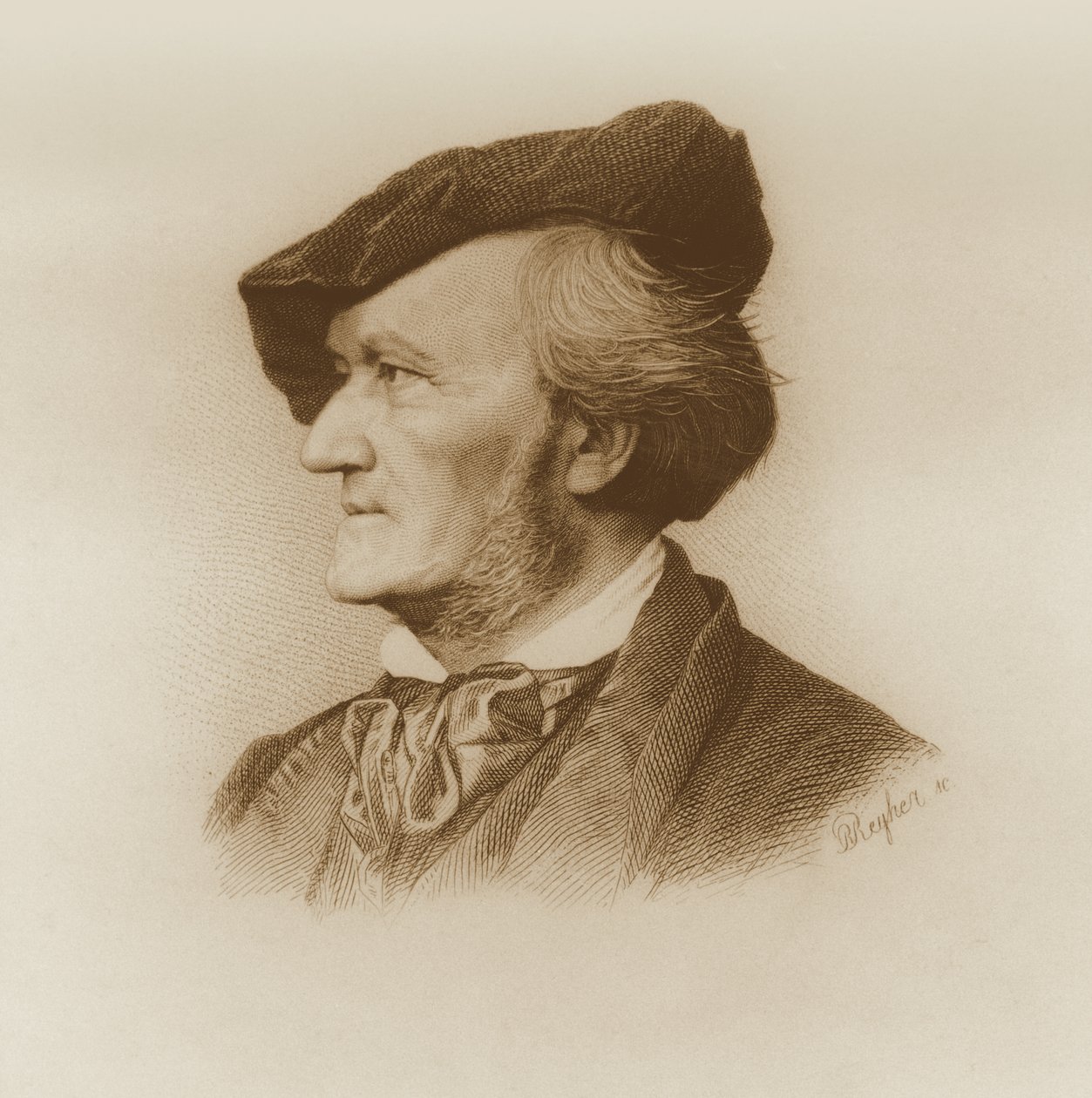 Portrét Richarda Wagnera (1813-83) německý skladatel, vyrytý Robertem Reyherem (1838-77) (viz také 93368) od German School