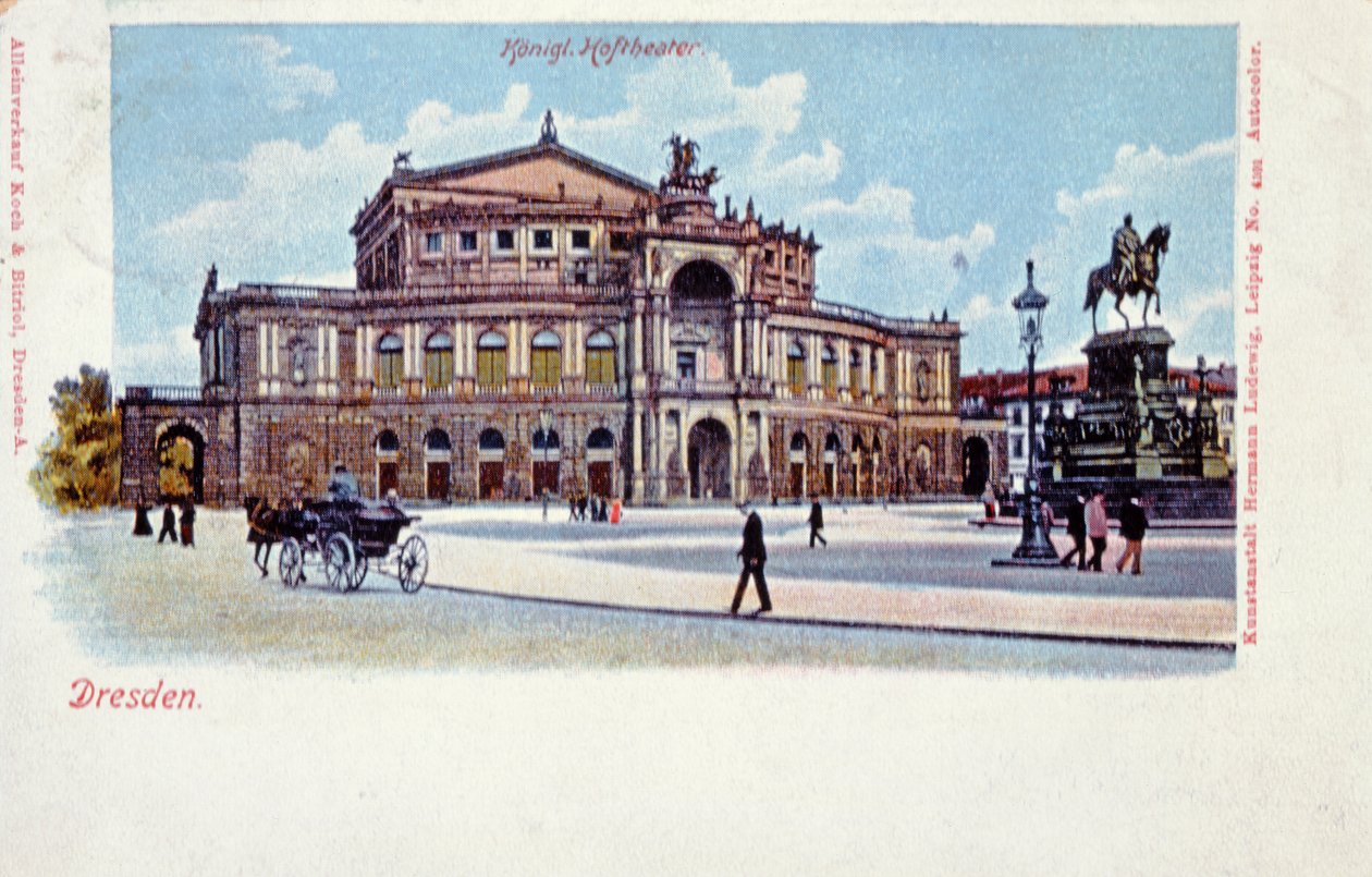 Pohlednice zobrazující Semperovu operu, Drážďany, kolem roku 1900 od German School