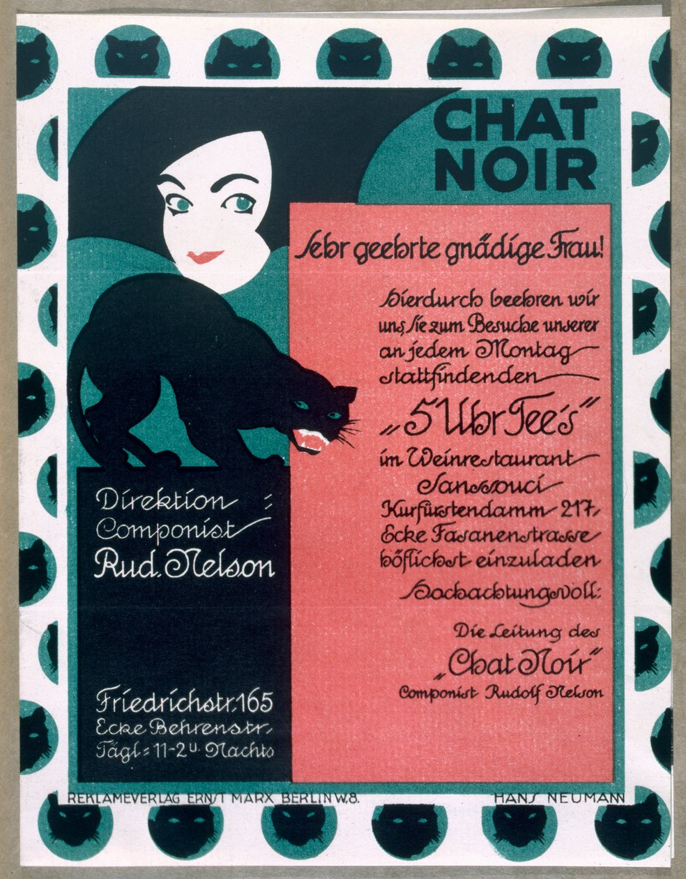 Plakát propagující kabaret "Chat Noir" v Berlíně od German School