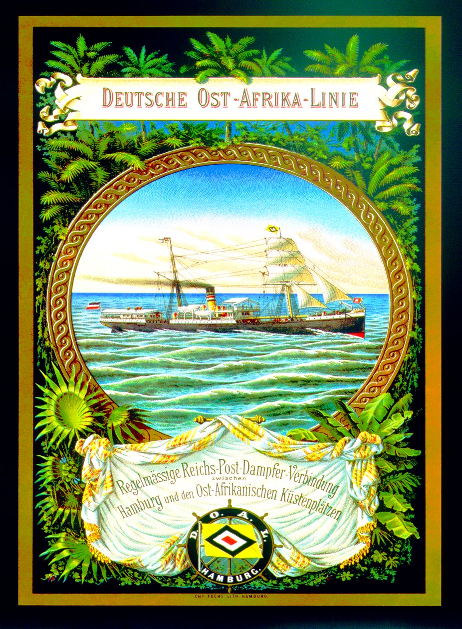 Plakát inzerující německou východní africkou linku, 1890 od German School