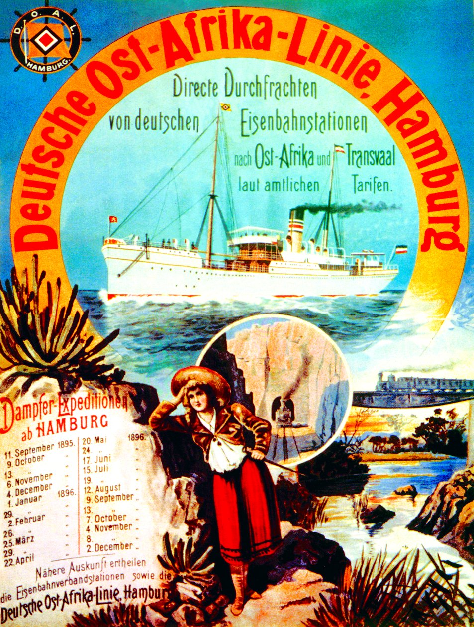 Plakát propagující německou linku East Africa Line, Hamburk, 1895 od German School