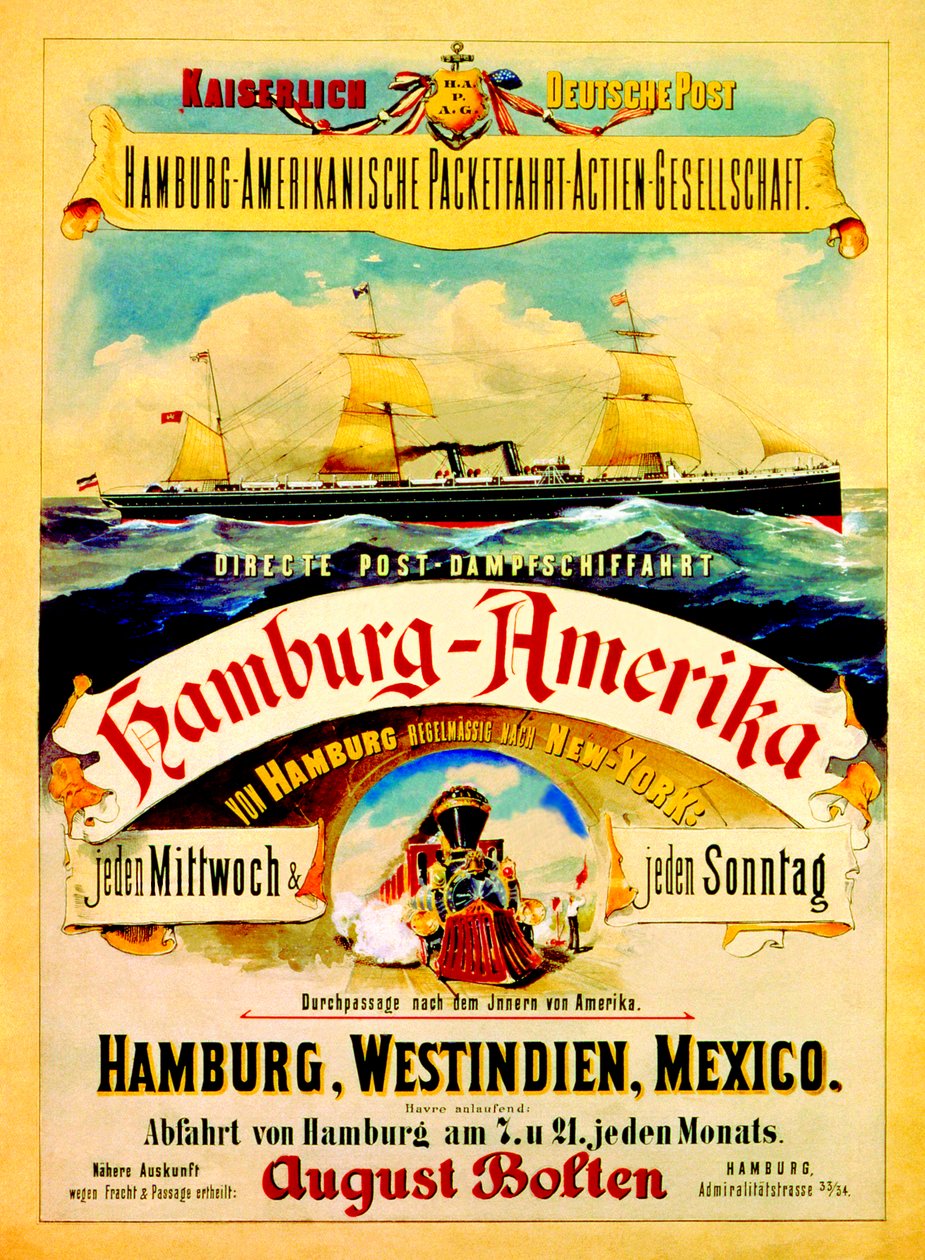 Plakát inzerující Hamburg American Line, 1883 od German School