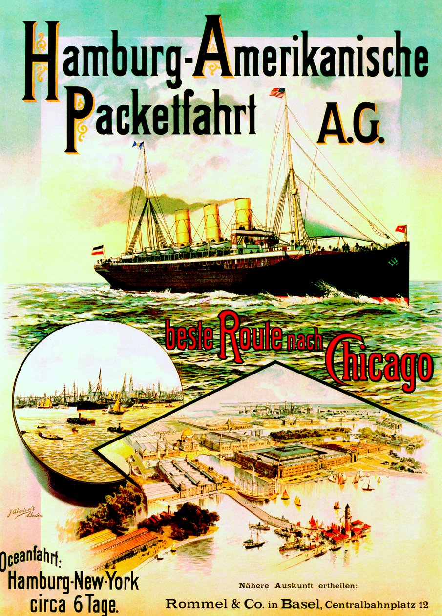 Plakát inzerující Hamburg American Line, 1893 od German School