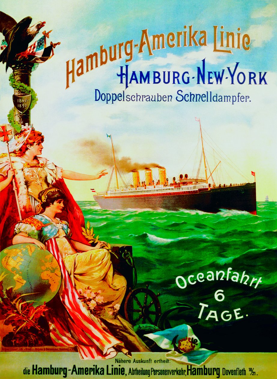 Reklamní plakát společnosti Hamburg American Line, 1897 od German School