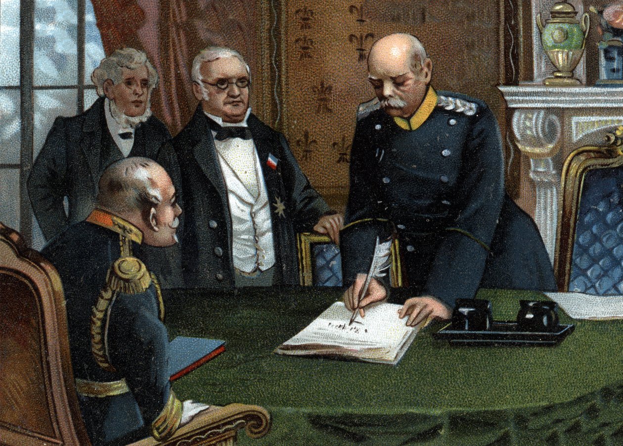 Předběžná mírová smlouva ze dne 26. února 1871 podepsaná ve Versailles, konec francouzsko-pruské války Mezi hlavou výkonné moci Republiky panem Adolphem Thiersem a ministrem zahraničních věcí panem Julesem Favrem, zástupci Francie, od German School