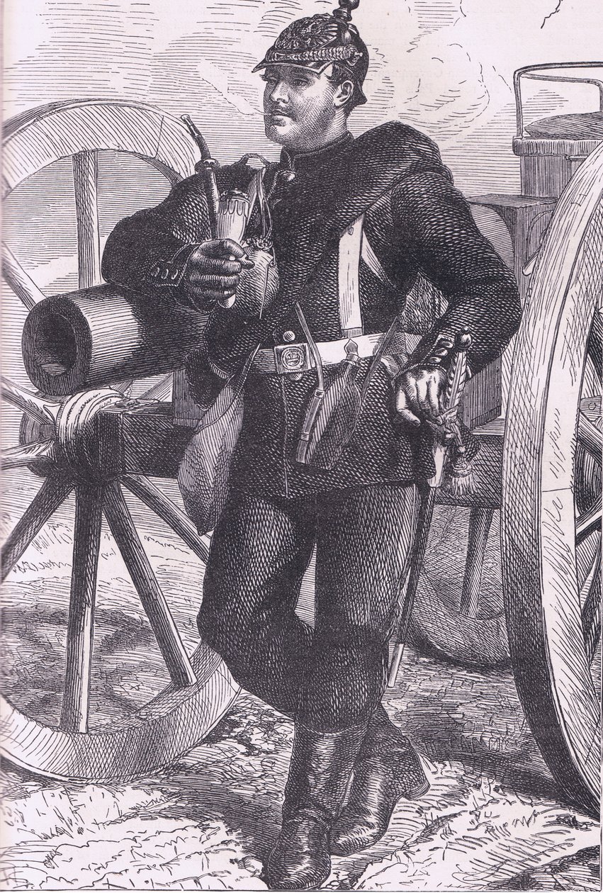 Pruský dělostřelec, Cassells Historie války mezi Francií a Německem vydaná Cassell and Company Limited, kolem roku 1890 (litho) od German School