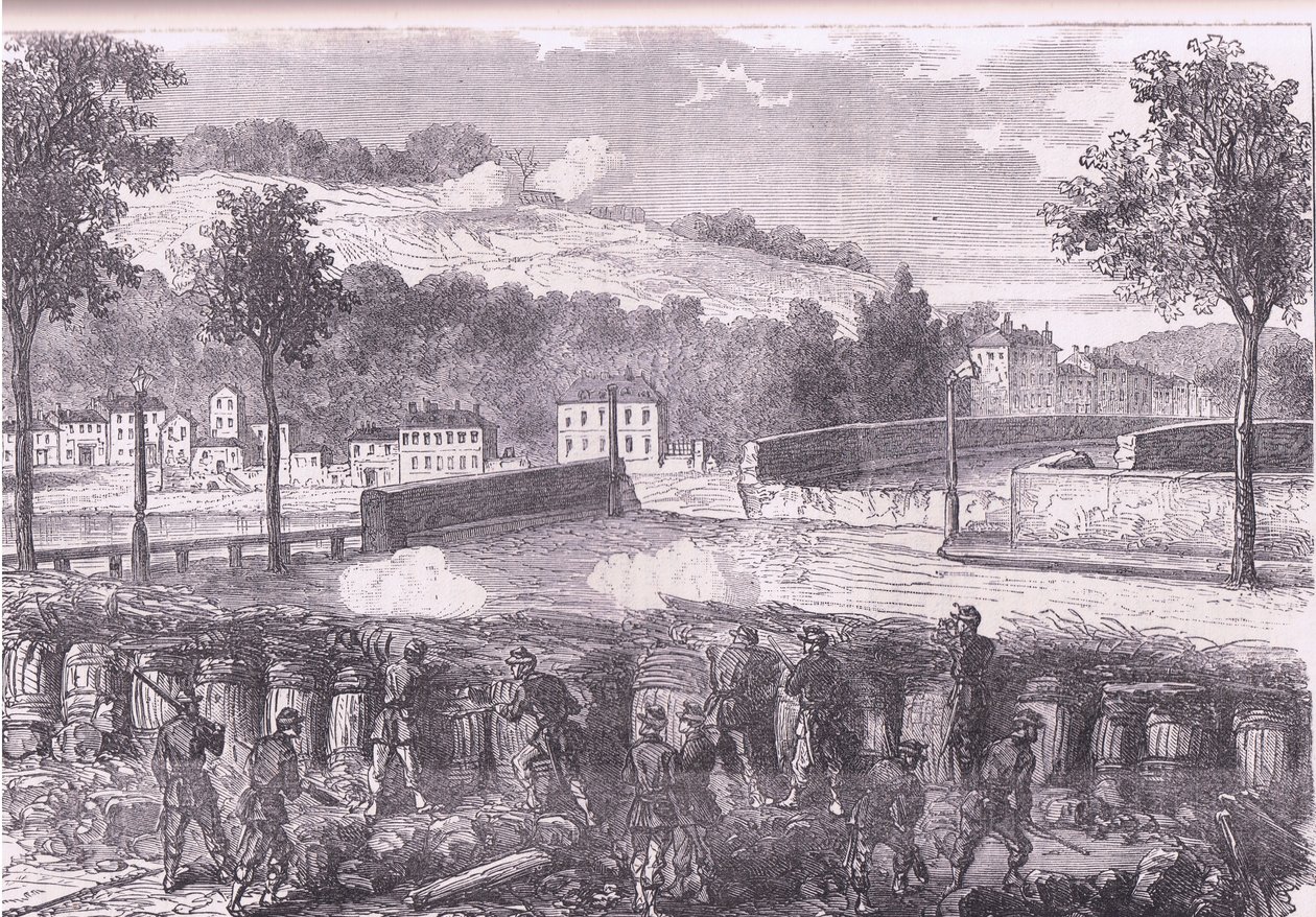 Pruská pevnůstka velící mostu Sevres, Cassells Historie války mezi Francií a Německem vydaná Cassell and Company Limited, kolem roku 1890 (litho) od German School
