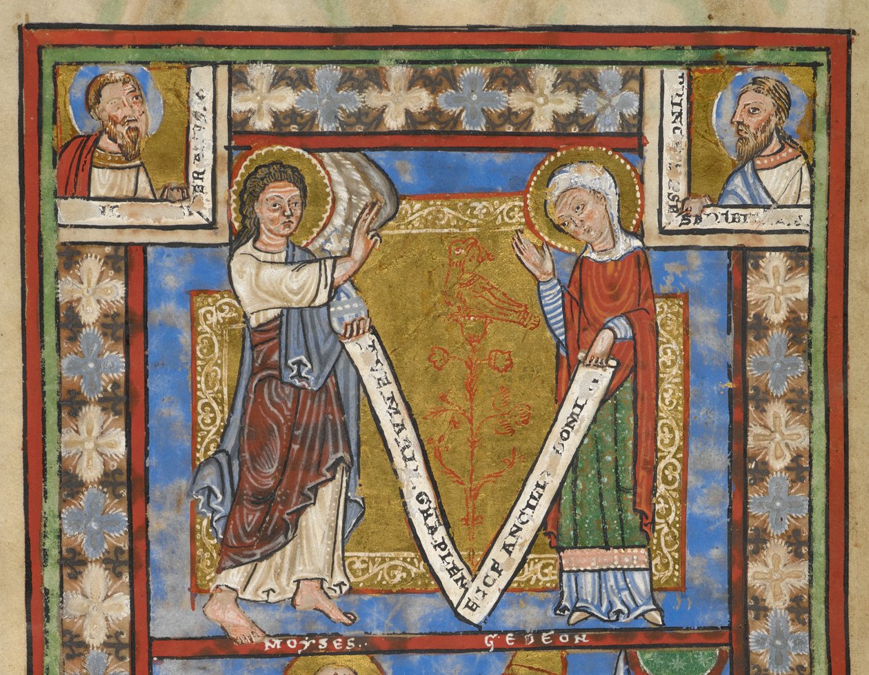 Fragment žaltáře "Žaltář Jindřicha Lva", f.7v, detail se Zvěstováním, c. 1168-89 (pergamenový kodex) od German School