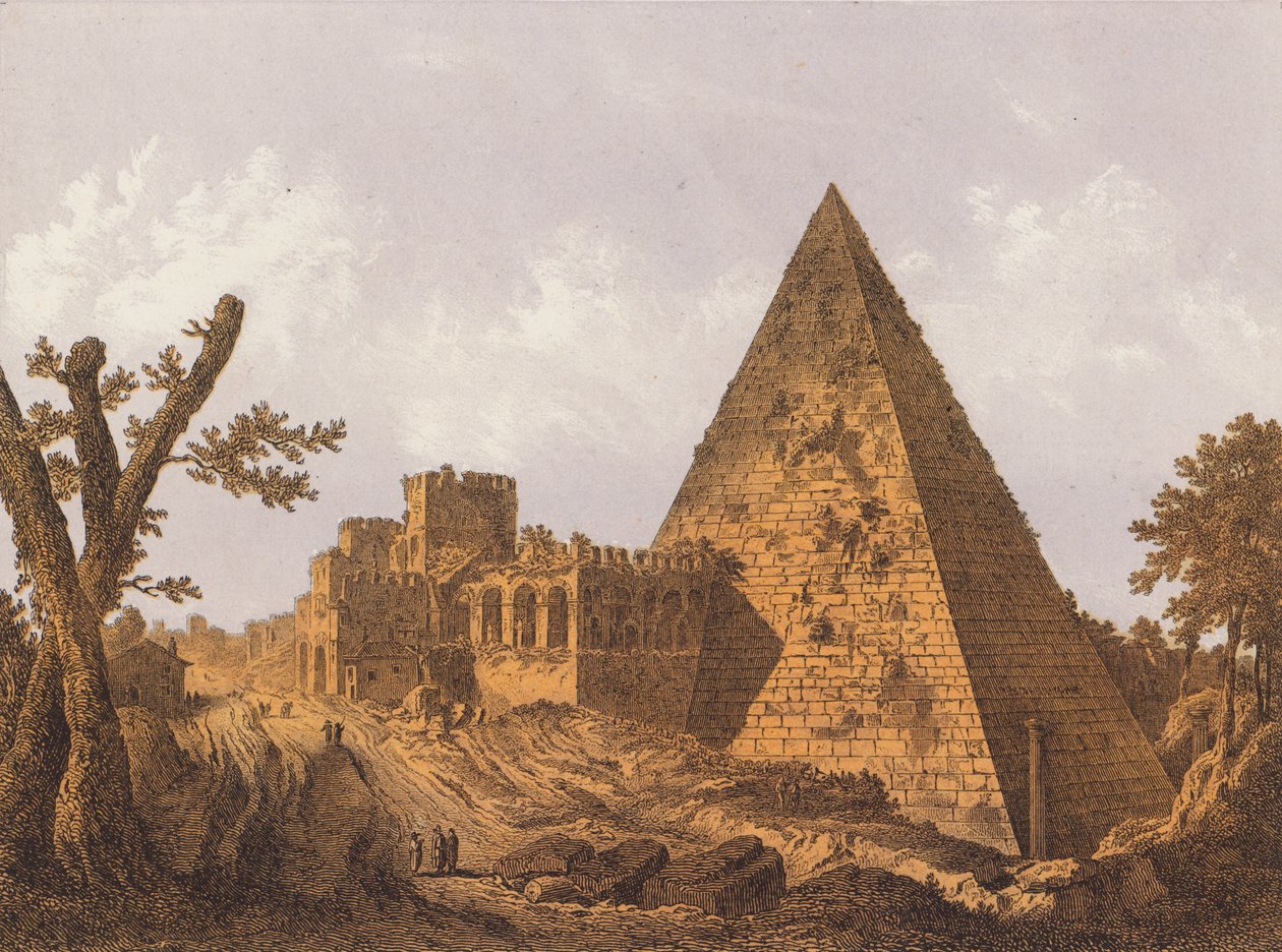 Cestiova pyramida, Řím (barevná litografie) od German School