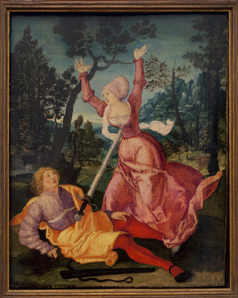 Pyramus a Thisbe. (Dva Babyloňané se milovali i přes odpor svých rodin, rozhodli se společně uprchnout a setkají se na úpatí vraha. Přijíždějící Pyramus věří, že její přítelkyni sežrala lvice a probodla se de od German School