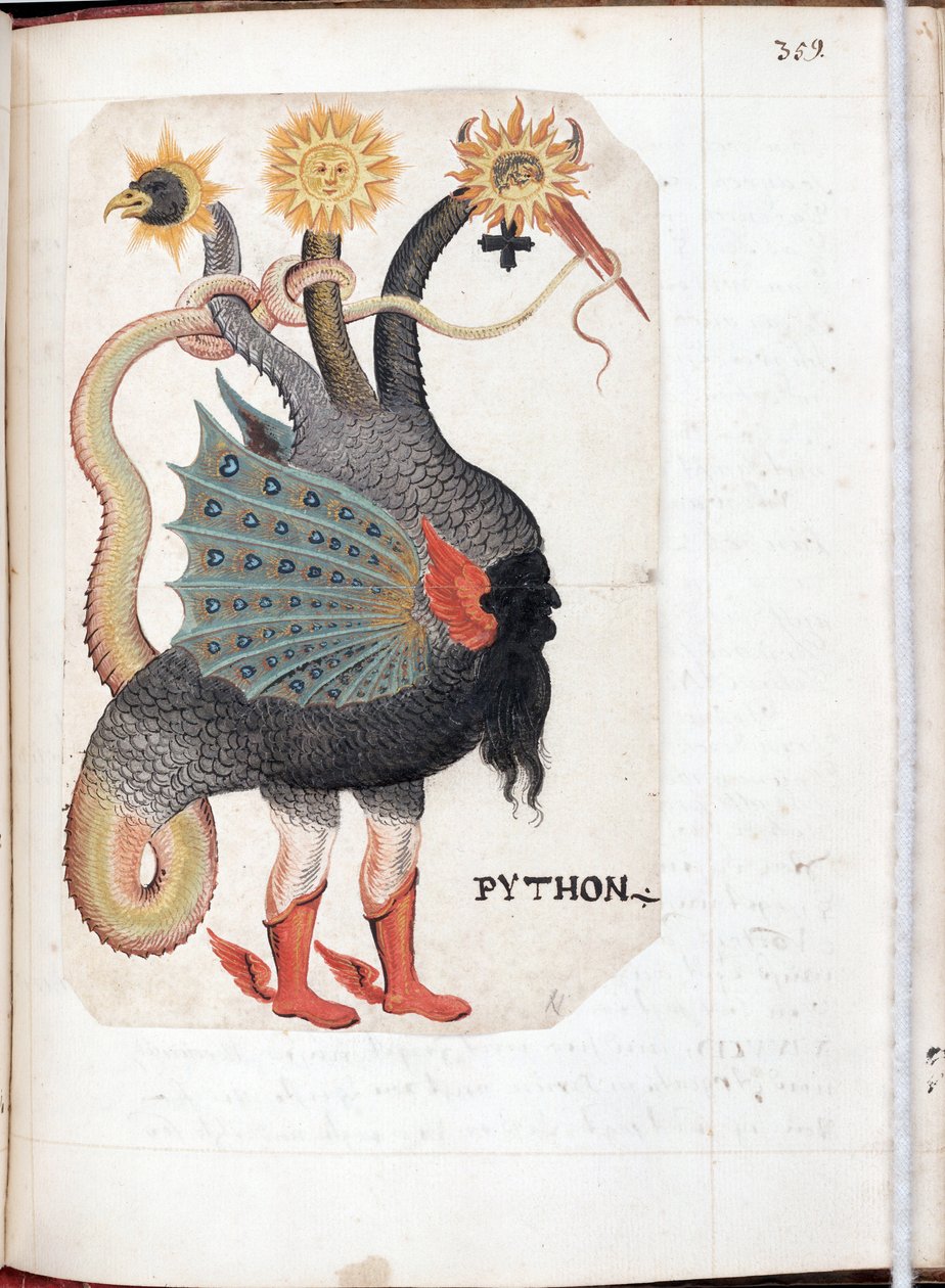 Python – Dílo německého mistra, akvarel na pergamenu extrahovaný z Recueil alchimie et rosicrucien, cca 1760 – (Python (z: Alchymistické a rosekruciánské kompendium), Akvarel na pergamenu od německého mistra, cca 1760) – Yale University, New Haven od German School