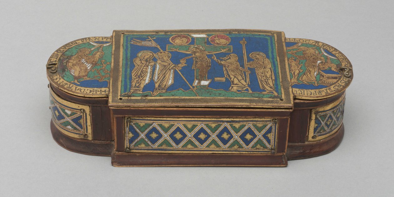 Pyx, c.1170-1180 (zlacená měď, champlevé a cloisonné smalt, dřevěné jádro (moderní)) od German School